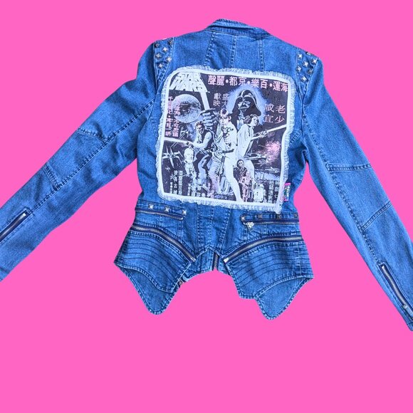 SOLD Handmade, Upcycled Star Wars Denim Jacket Size M - Picture 3 of 4